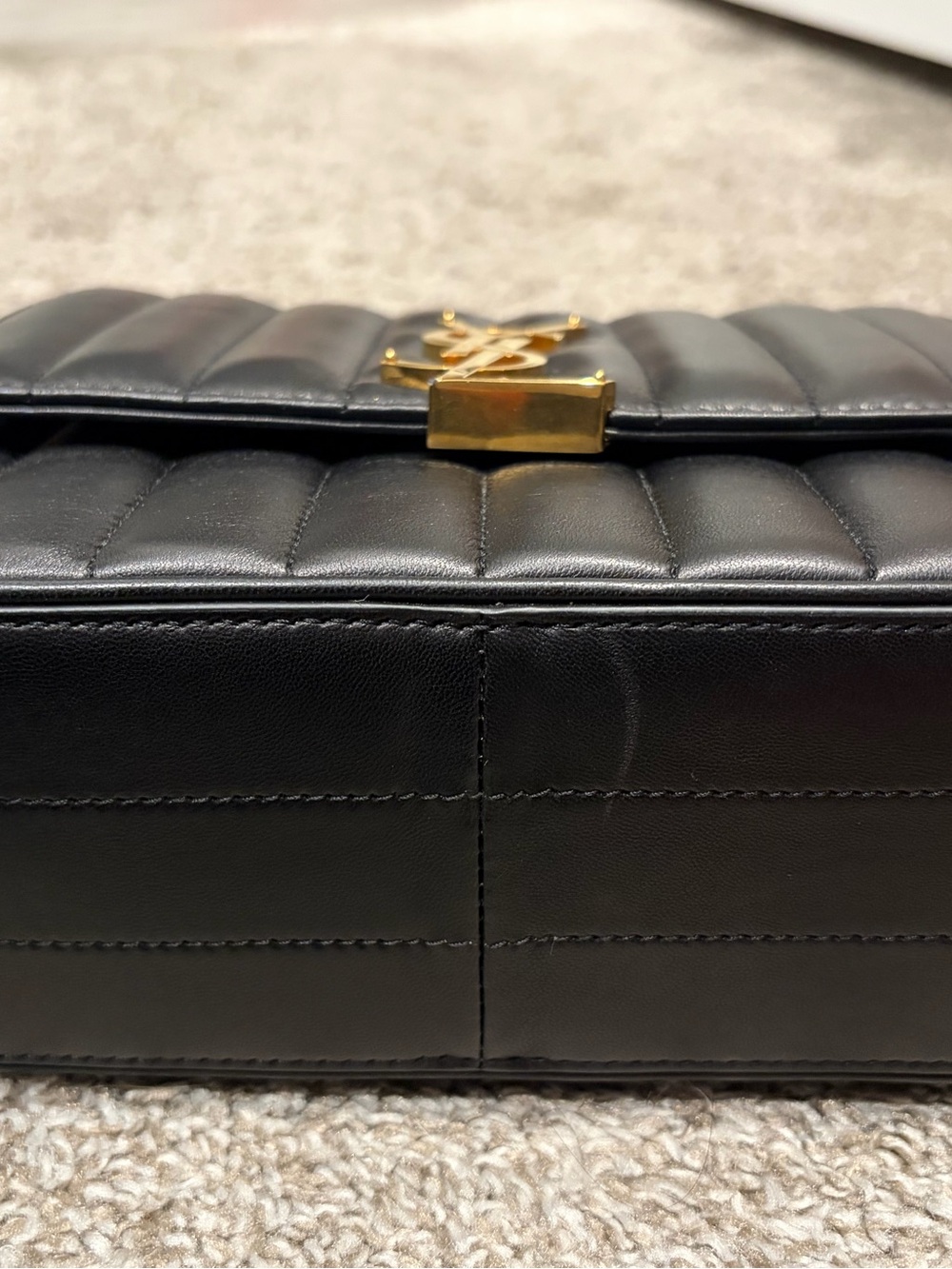 Saint Laurent Black Quilted Leather Bag with Gold YSL Embossed Logo - Picture 7 of 11